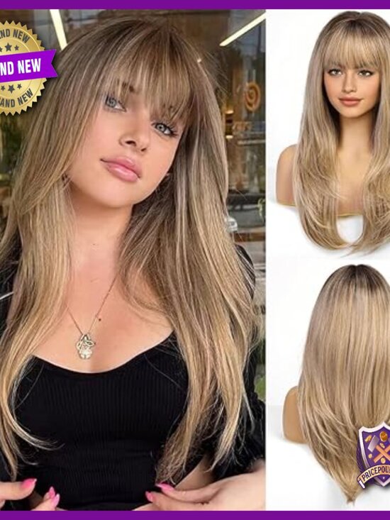 Long Straight Human Hair Wig with Bangs Layered for Cosplay Daily Wear main image 4